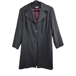 Leslie Fay Vintage Single Breasted Button Up Black Midi Trench Coat